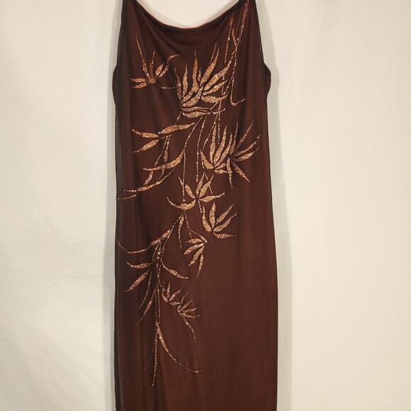 CHARLOTTE RUSSE Vtg Brown Orange Maxi Sheer Overlay Metallic Glitter Medium M - Picture 6 of 12